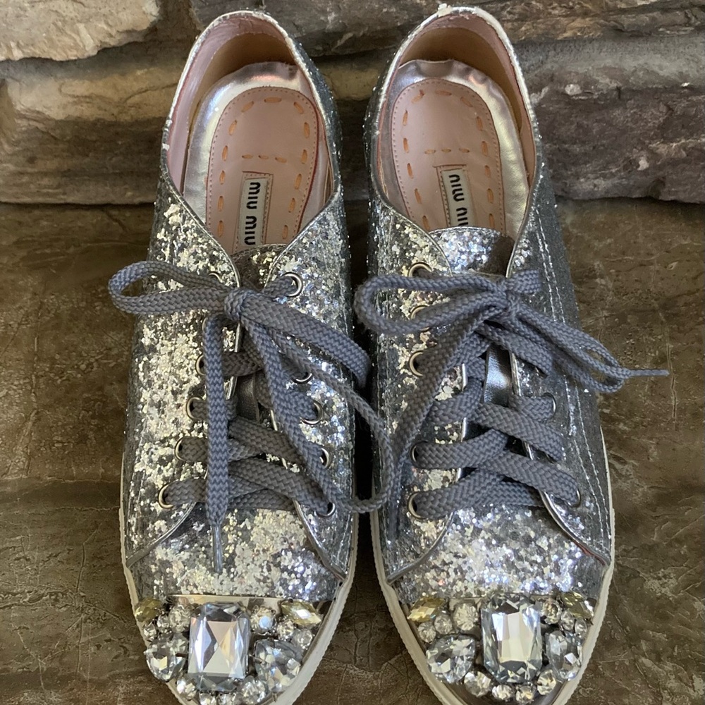 Miu Miu Sparkling Silver Women's Sneakers